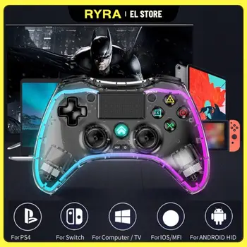 RYRA şeffaf kristal Bluetooth kablosuz Gamepad için PS4 kolu anahtarı Android IOS PC için renkli ışık ile oyun denetleyicisi
