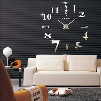 Yeni Modern Tasarım Büyük Duvar Saati 3D DİY Kuvars Saatler Moda Saatler Akrilik Ayna Çıkartmaları Oturma Odası Ev Dekor Horloge