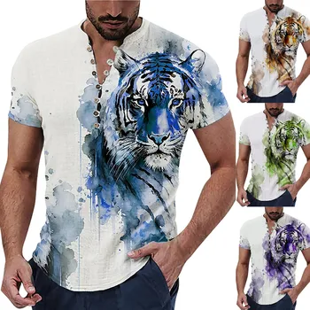 2023 erkek gömleği Casual Çiçek Grafik Baskı Gömlek Standı Yaka Açık Sokak Kısa Kollu erkek Giyim Camisa Masculina