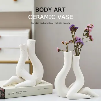 Vücut Sanatı Vazo Beyaz Benekli Seramik El Sanatları Yarım Vücut Vazolar Ev Dekorasyon Oturma Odası Yatak Odası Masa Dekor Çiçek Warer