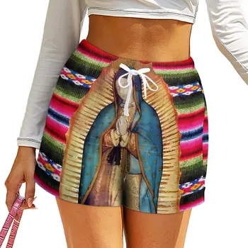 Our Lady of Guadalupe Şort Elastik Bel Meryem Katolik Özel Şort Yaz Büyük Boy kısa pantolon Streetwear Dipleri