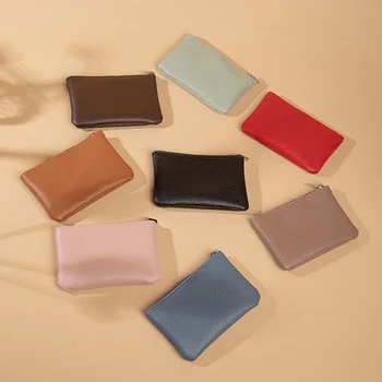 Deri Fermuarlı bozuk para cüzdanı Kadın Mini Cüzdan Anahtarlık İle el çantası Düz Renk Litchi Desen Küçük Değişim Para Çantası Kılıfı