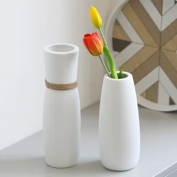 Porselen Silindirik Vazo Ev Dekorasyon El Sanatları Yaratıcı İç Oda Masa Süsleri Dekoratif Beyaz Vazo Kurutulmuş Çiçek