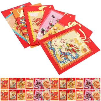 30 Adet Dekoratif Zarflar Çin Tarzı Kırmızı Şans Para Çantası Kağıt Zodyak Yeni Yıl Paketleri Ejderha Hongbao