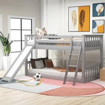 Çocuk Yatak Odası için uygun,Sağlam ve uzun ömürlü,Dönüştürülebilir Kaydıraklı ve Merdivenli, modern tarz ikiz yataklı Ranza
