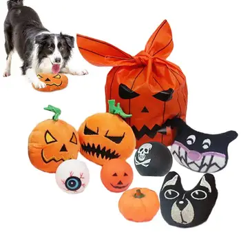 Cadılar bayramı Pet Oyuncaklar 8 adet / takım Cadılar Bayramı Tarzı İnteraktif Köpek Oyuncak Ve Köpek Oyuncak Renkli Eğlenceli Gıcırtılı Köpek Oyuncak diş çıkartma oyuncakları