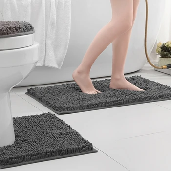 Banyo Halıları Şönil Banyo mat seti 3 Kaymaz Banyo Paspasları Süper Emici U Şeklinde Halı Dekorasyon Makinesi Yıkama