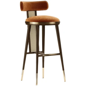 Modern ahşap Rattan bar sandalyesi mutfak yüksek masa basit yaratıcı kadife ışık arkalığı tasarım Cadeira ev mobilyaları GPF55YH