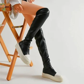 2023 Kadın Spor Ayakkabı Kalın Taban Diz Çizmeler Üzerinde Kadın rahat ayakkabılar Seksi Uzun Streç Uyluk Yüksek Platform Çizmeler