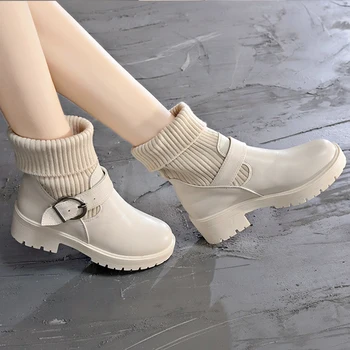 Yeni Kadın Ayak Bileği Flats Örgü ayakkabı Tasarımcısı Platformu Chelsea Çizmeler 2023 Kış Yürüyüş Goth Motosiklet Botları Moda Rahat Botas
