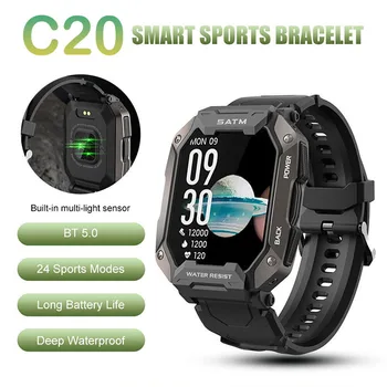 Akıllı saat Erkekler C20 Bluetooth 5.0 IP68 Su Geçirmez 5ATM nabız monitörü Kan Basıncı Oksijen Spor Açık Spor Smartwatch