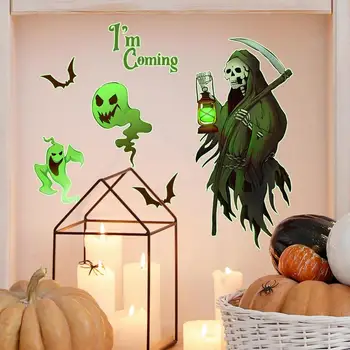 Grim Reaper Duvar Çıkartması İskelet Vinil Duvar çıkartmaları Serin Logo Cadılar Bayramı Duvar Sanatı Pencere Tutunur Oturma Odası Korku Sanat Çıkartmalar