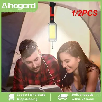 1/2 ADET Çalışma ışığı Taşınabilir Lamba Kanca Mıknatıs Kamp Lambası Yüksek Düşük COB USB Şarj Edilebilir 18650 El Feneri Torch Çalışma Su Geçirmez