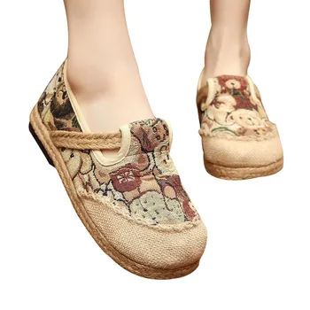 Nakış Ayakkabı Bez Ayakkabı Kenevir Flats Casual Karikatür Sandalet TPR Taban Kadın Ayakkabısı Sığ Yuvarlak Ayak Düşük Topuklu Etnik MB052