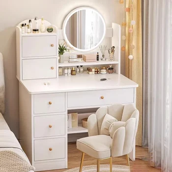 Beyaz Dolap Masası Depolama Ayna Modern Soyunma Yatak Odası Makyaj Masaları Seti Makyaj Tavolino Da Trucco Konsol Mobilya LJ50DT