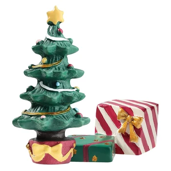 Noel Akvaryum Dekorasyon Noel Ağacı Hediye Kutusu Minyatür Reçine Mikro Peyzaj Süsler Balık Tankı Malzemeleri