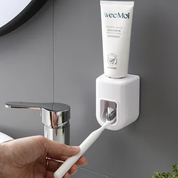 Otomatik Diş Macunu Dağıtıcı Banyo Kendinden Yapışkanlı Toz Geçirmez Diş Fırçası Tutucu Raf Duvara Monte Diş Macunu Sıkacağı Ev İçin