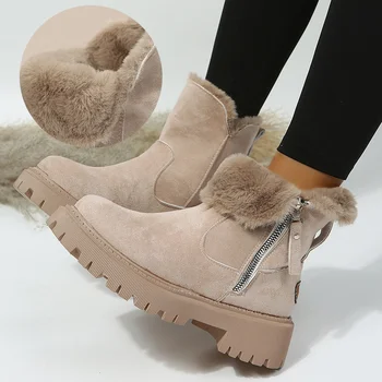 Kalın Peluş Kar Botları Kadın Faux Süet kaymaz Kışlık Botlar Kadın Sıcak Tutmak Pamuk Yastıklı ayakkabı Platformu Ayak Bileği Patik 2023