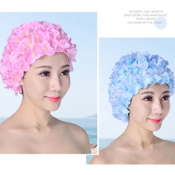 3D Çiçek Yüzmek Kap Nefes Su Sporları Şapka Yumuşak Uzun Saç Yüzme banyo bonesi kulak koruyucu Rahat Havuz Aksesuarları