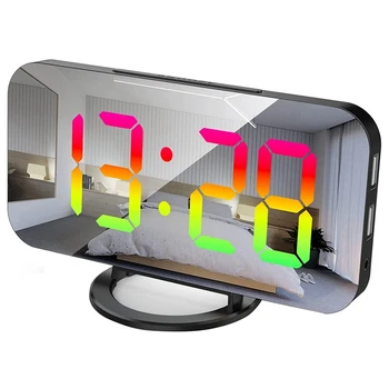 Yatak Odası için RGB dijital alarmlı saat Saat, 4 RGB Değişen Renk ve 7 Normal Renk Basamaklı 6,5 inç HD ve Ayna Ekran