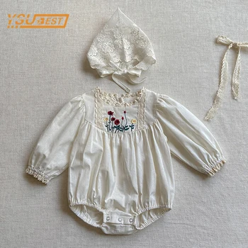 Bahar Sonbahar Yenidoğan Çocuk Bebek Kız Uzun Kollu Çiçek Oyalamak Tulumlar 0-2Yrs Bebek Bebek Kız Tulum Giysileri
