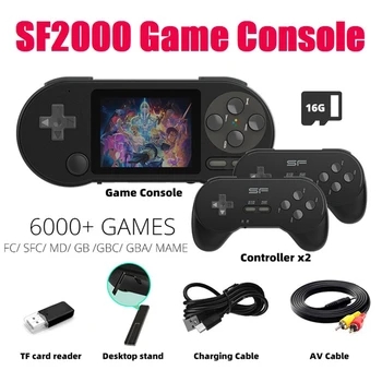 SF2000 elde kullanılır oyun konsolu + 2 ADET Kolu Dahili 6000 Oyunları Mini 3 İnç video oyunu Konsolu Desteği AV Çıkışı