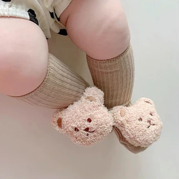 Sevimli Karikatür Ayı Bebek Çorap Örme Sonbahar Kış Sıcak Kısa Çorap Yürümeye Başlayan Çocuk Kız Anti Kayma Kat Çorap
