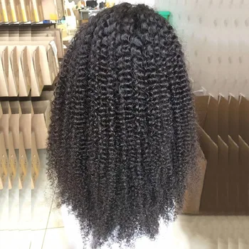 Kinky Kıvırcık sırma ön peruk İnsan Saçı U Parçası Bakire Moğol Saç Afro Kinky Kinky Kıvırcık Dantel Kapatma Peruk Siyah Kadınlar için
