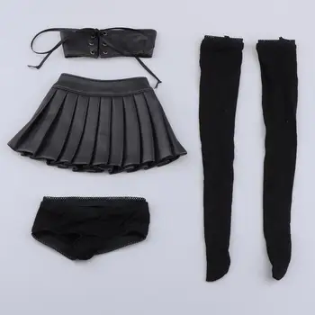 Moda PU Tüp Üst ve Etek Takım Elbise Siyah 1/3 BJD Bebekler için Giyinmek Accs