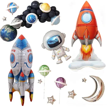 3D Astronot Fiol Balonlar Roket Büyük Ay Spaceman Balonlar Erkek Çocuk Kız Oğlu Dış Uzay Doğum Günü Partisi Süslemeleri Şekeri