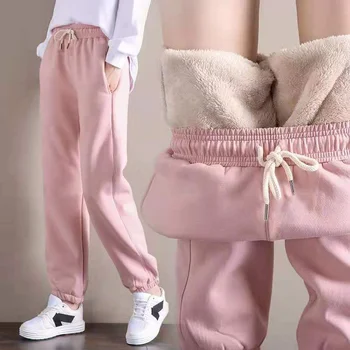Kadın Kış Sıcak Tayt Kalın Spor Pantolon Sıcak Yün Artı Uzun Kaşmir Kalın Pantolon Moda Rahat Düz Renk Tayt