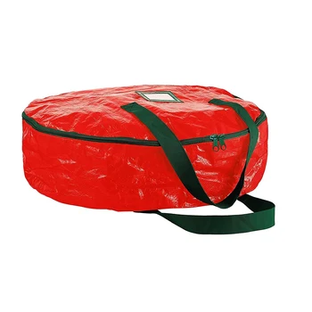 Noel Çelenk saklama çantası 23.62 İnç Çelenk Tatil Konteyner Featuring Kolları ve Şeffaf Kart Yuvası Kırmızı