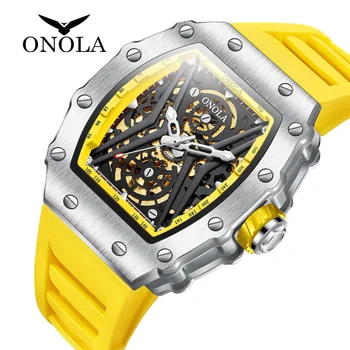 Lüks marka ONOLA Orijinal Tasarım Mekanik Saatler Erkekler En Lüks Moda Rahat Aydınlık Kare Saat Erkekler Otomatik İzle