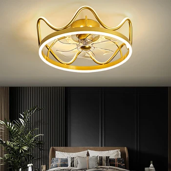 Led sanat avize kolye lamba tavan vantilatörü ile ışık yatak odası dekoru görünmez yemek oturma odası için uzaktan kumanda 