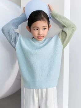AMİİ Çocuklar 2023 Örme Kazak Kız için Yeni Kazak O-boyun Eklenmiş Moda Tam Kollu Genç Kızlar Sonbahar Giysileri 22323006