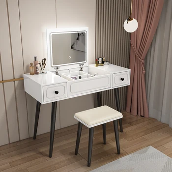 Lüks Modern Tuvalet Masası Beyaz Minimalist Led Aynalar Makyaj Dolabı Organizatör Takı Tocador Mueble Ev Mobilyaları LJ50DT