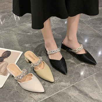 Yaz Flats Bayan Sandalet Terlik Düz Renk Sivri Burun üzerinde Kayma Kadın Katır Açık Terlik Ayakkabı Kadın Slaytlar Kadın Ayakkabı