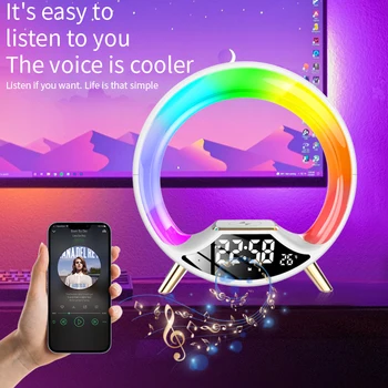 Bluetooth hoparlör LED çalar saat RGB Renkli Atmosfer Gece Lambası lambası.Gündoğumu Simülasyonu Uyan.15W Kablosuz Telefon Şarj Cihazı