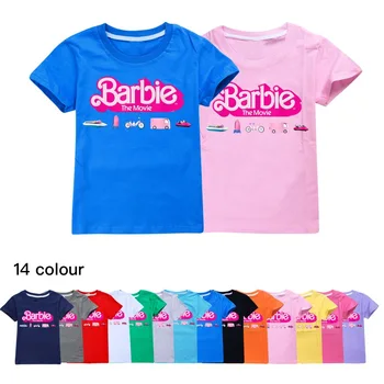 Barbie Film Parti Kısa Kollu Çocuklar için Kawaii Pembe Kız yazlık t-Shirt Erkek Yumuşak Gevşek Yuvarlak Boyun Fanila Üstleri Hediyeler