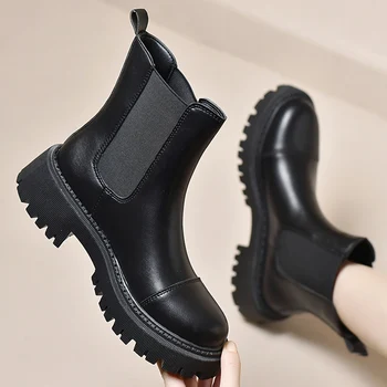 Marka Chelsea Kadın platform ayakkabılar Daireler yarım çizmeler 2023 Kış Yeni Tasarımcı Punk Goth Seksi Rahat Kadın Botları Motosiklet Botas