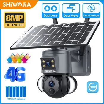 SHIWOJIA 4K 8MP Çift Lens Güneş Güvenlik Kamera 4G SIM 6W Açık Güneş Gözetim Kamera Çift Bağlantı İnsansı İzleme CCTV