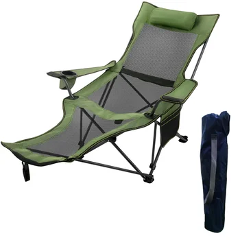 VEVOR 2in1 Katlanır Kamp Uzanmış Sandalye Taşınabilir 330lbs Kapasiteli, Mavi Büyük Boy kamp sandalyeleri plaj sandalyeleri