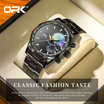 OPK Yeni orijinal quartz saat Klasik Moda Kafatası Kabartmalı Gece Glow lüks erkek saati Paslanmaz Çelik Kişilik İzle