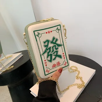 Yaratıcı Çin Mahjong Ilginç Kadınlar ıçin Crossbody Çanta Baskı Moda Zincir omuzdan askili çanta Pu deri postacı çantası Yeni