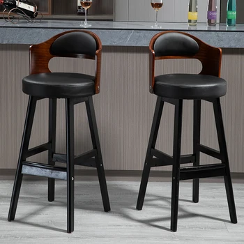 Ahşap Accent İskandinav Bar Sandalyeleri Yemek Mutfak Vanity PU Deri Bar sandalyeleri Zemin Taburete Alto Ticari Mobilya YQ50BC