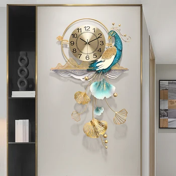 Tavuskuşu Yatak Odası duvar saati Vintage Benzersiz Sanat Metal duvar saati Altın Modern Reloj Pared Ev Dekorasyon Aksesuarları Oturma Odası