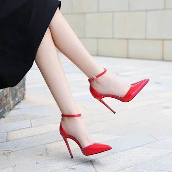 Kadın Sivri Burun Yüksek Topuklu 12cm kadın Güzel Elbise Ayakkabı Basit İçi Boş Sandalet Büyük Ofis Yüksek Topuklu