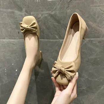 Kadın ayakkabısı 2023 Marka Hafif Kesim kadın düz ayakkabı Moda Yay günlük ayakkabılar kadın Yeni Kare Ayak Düşük Topuklu Kadın Ayakkabı