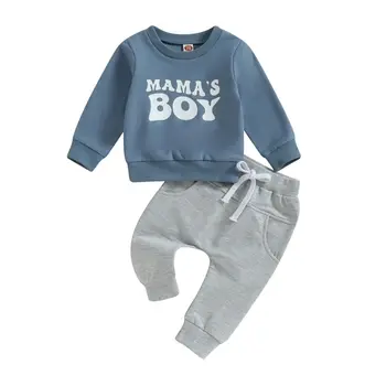 2023 Toddler Erkek Bebek Giysileri Mamas Erkek Sonbahar Kış Kıyafet Uzun Kollu Mektup Kazak Ekose koşucu pantolonu Yenidoğan Seti 0-3T
