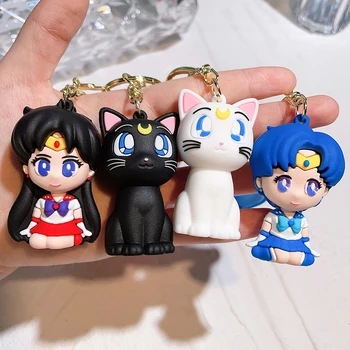Anime Sailor Moon Anahtarlık Sevimli Şekil Tsukino Usagi Luna Kedi Bebek Kolye Anahtarlık Araba Anahtarlık Aksesuarları Çocuklar için Oyuncak Hediyeler